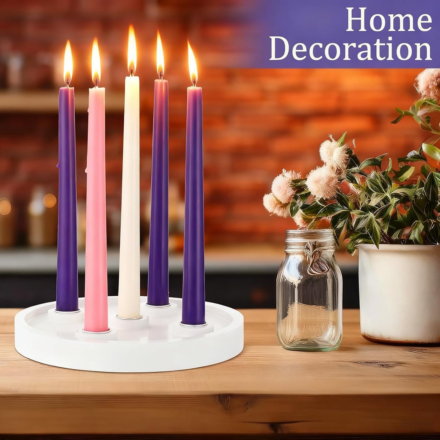 Roshtia Advent Candle Holder - 5 Candlestick Holders | 8.3 Inch White Rustic Farmhouse Decor