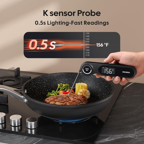 INKBIRD Instant Read Meat Thermometer - 0.5 Seconds Rechargeable, Waterproof with VA LCD Screen | -58℉ to 572℉