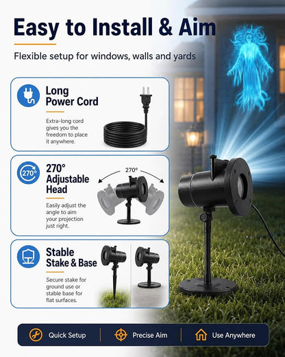 Halloween Projector - 10 HD Projection Slides, 32ft Wide Indoor/Outdoor Display, Ghosts, Witches & More (Variation of THIS listing: 0)