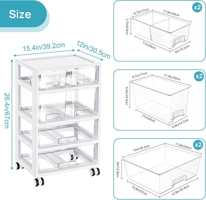 Vtopmart Plastic Drawer Organizer - 4-Tier Storage with 6 Drawers & Wheels | Clear for Office & Crafts