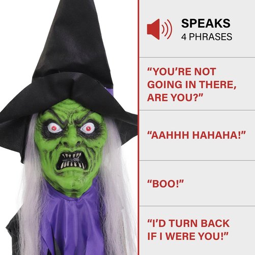 Haunted Hill Farm Talking Witch Tree Hugger with Light-Up Eyes and Attached Ropes, Halloween Prop for Battery Operated Scary Outdoor Halloween Decorations, Spooky Halloween Fright Props