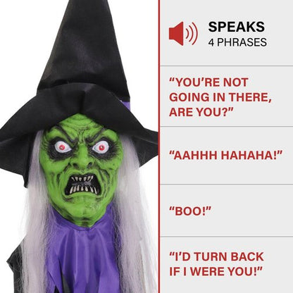 Haunted Hill Farm Talking Witch Tree Hugger with Light-Up Eyes and Attached Ropes, Halloween Prop for Battery Operated Scary Outdoor Halloween Decorations, Spooky Halloween Fright Props