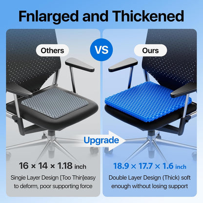 Skiennix Gel Seat Cushion - Super Large Cooling Honeycomb Design for Pressure Relief | Office & Car Use