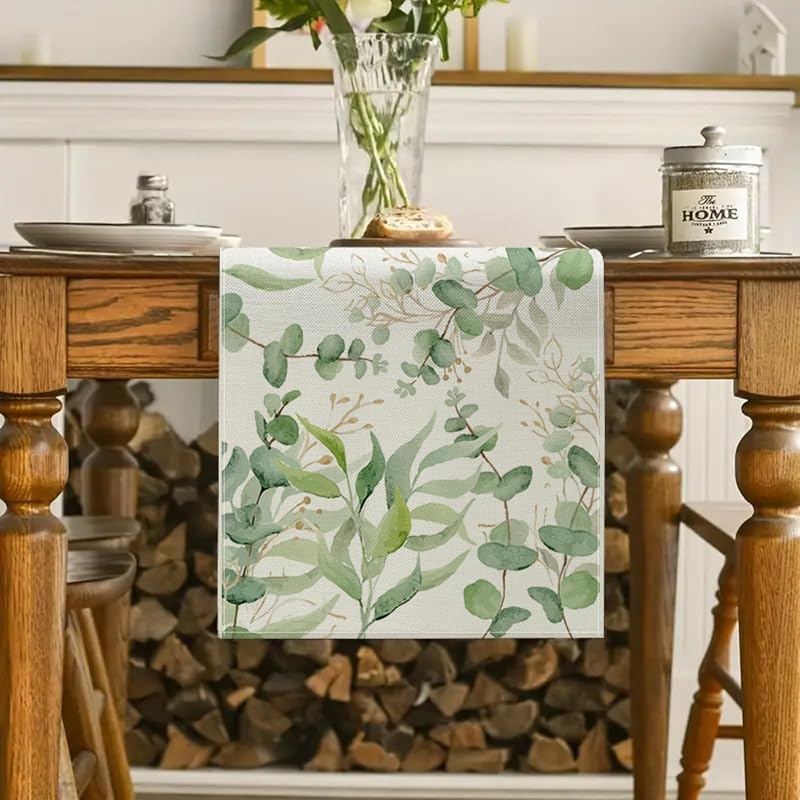 Spring Light Green Eucalyptus Table Runner 13x72in - Indoor Outdoor Decor (Variation: Light Green Eucalyptus Leaves+13"W x 72"L)