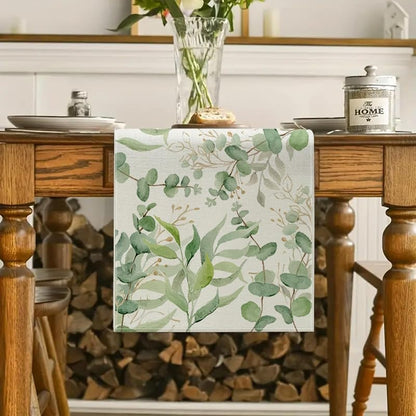 Spring Light Green Eucalyptus Table Runner 13x72in - Indoor Outdoor Decor (Variation: Light Green Eucalyptus Leaves+13"W x 72"L)
