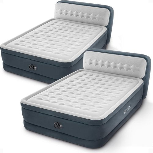 Intex Dura-Beam Deluxe Queen Air Mattress - 18-Inch Height with Built-in Pump & Plush Headboard | 2 Pack