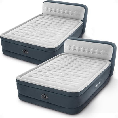 Intex Dura-Beam Deluxe Queen Air Mattress - 18-Inch Height with Built-in Pump & Plush Headboard | 2 Pack