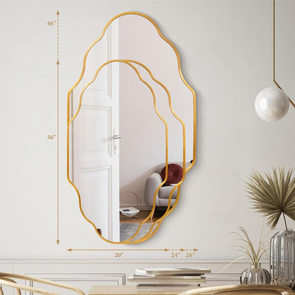 Octopus Gold Scalloped Wall-Mounted Mirror, 36"L x 20"W, Premium Metal Frame