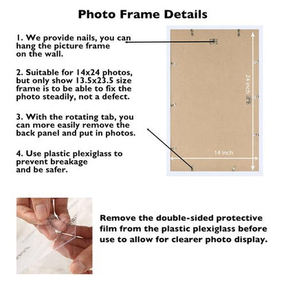 JCJMY 14x24 Picture Frame White for Poster Photo Picture, Horizontal and Vertical Formats for Wall Hanging, 14 x 24 Wall Gallery Poster Photo Frame for 14 by 24 Photos Posters, White
