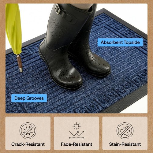 GORILLA GRIP Waterproof All-Season WeatherMAX Doormat - Stain & Fade Resistant, Easy Clean, 29x17, Navy Greek Keys