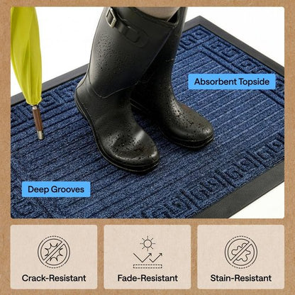 GORILLA GRIP Waterproof All-Season WeatherMAX Doormat - Stain & Fade Resistant, Easy Clean, 29x17, Navy Greek Keys