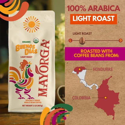 Mayorga Organic Coffee - 2lb Buenos Dias Light Roast Whole Bean | Specialty Grade 100% Arabica, Citrusy Flavor