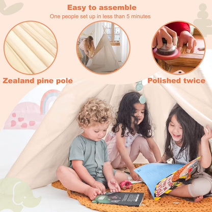 Tiny Land Teepee Tent - Foldable Kids Play Tent with Star Lights | Washable Indoor Decor for Girls & Boys