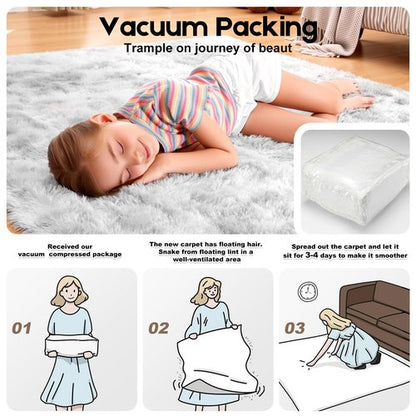 Mhyup 3x5 Tie-Dyed Grey Rugs for Bedroom Living Room, Fluffy Small Area Rug Soft Shag Carpet for Kids Boys and Girls Room with 4 Rugs Non-Slip Stickers Dorm Home Decor (3ft x 5ft)