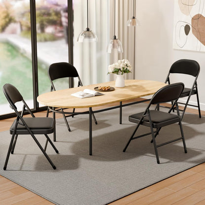 Black Folding Chairs - Heavy-Duty Steel Frame, 350LBS Capacity | 6-Pack for Indoor/Outdoor Events