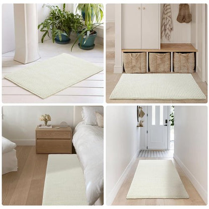 TYUU Cream White Long Bathroom Rugs, Waffle Runner Rug Bathroom Non Slip Washable Super Absorbent Quick Dry Boho Farmhouse Bath Mat, 60"x24" Cream White