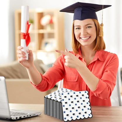 FYSUIMU Graduation Cap Napkins - 100 Pcs Scalloped Disposable Dinner Napkins | Black & Blue Star Design