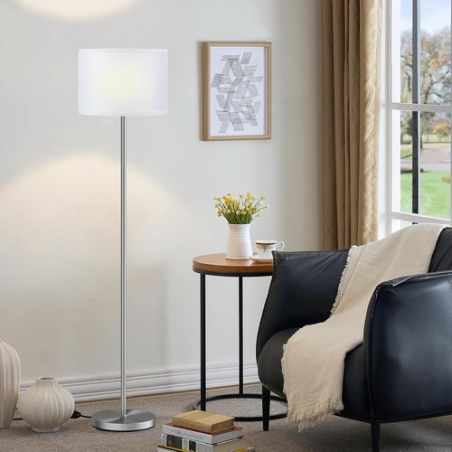 Ambimall 60'' Modern Floor Lamp - Stylish White Shade with Silver Pole for Living Room & Office
