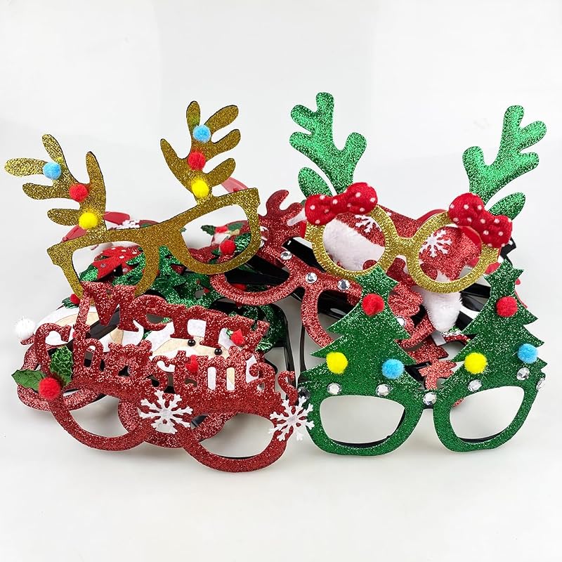 12 Pack Christmas Glitter Glasses - Fun Party Favors & Stocking Stuffers