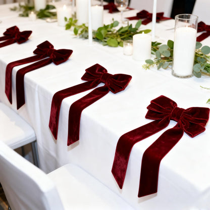 Meseey Bow Napkin Rings - Set of 6 Luxury Burgundy Velvet Holders for Elegant Holiday Table Decor