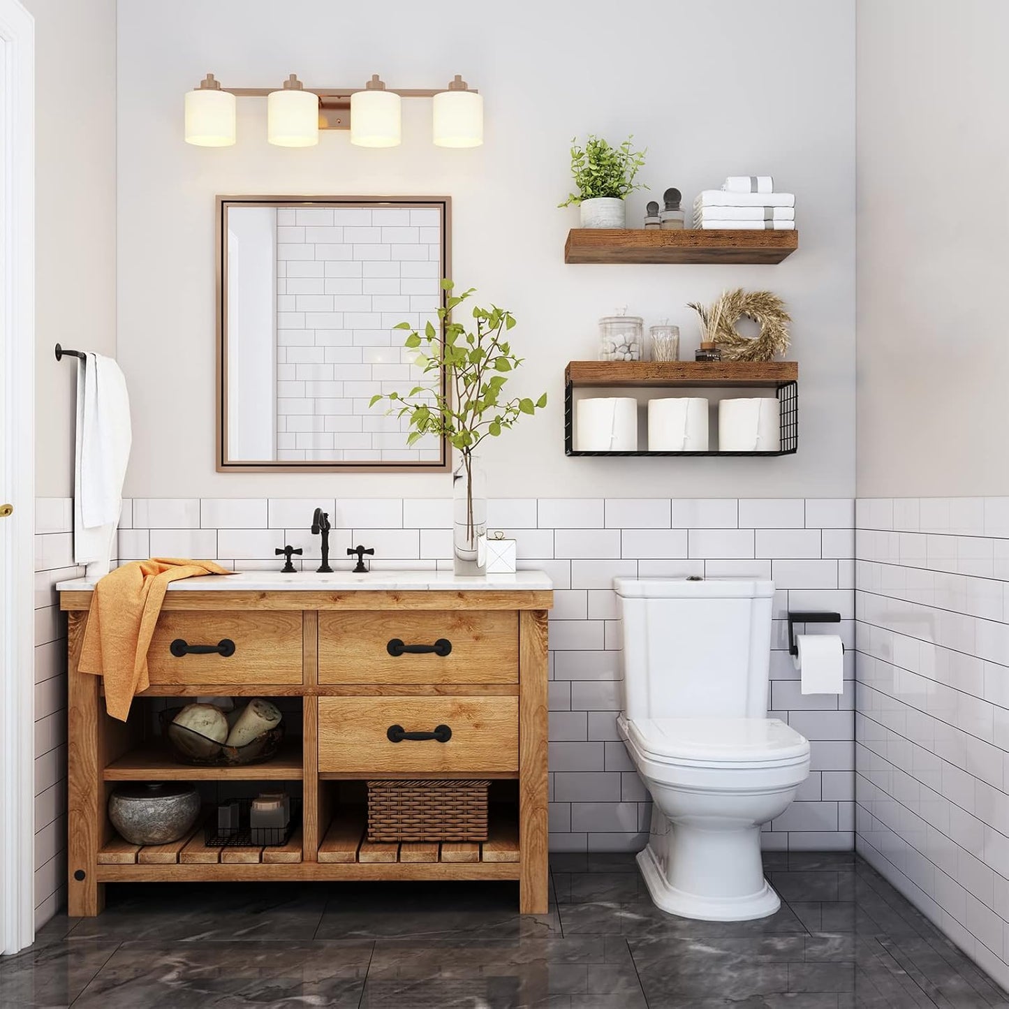 QEEIG Bathroom Shelves Over Toilet - Rustic Brown Wall Mounted Floating Shelves | Set of 2, 16 Inch for Farmhouse Decor