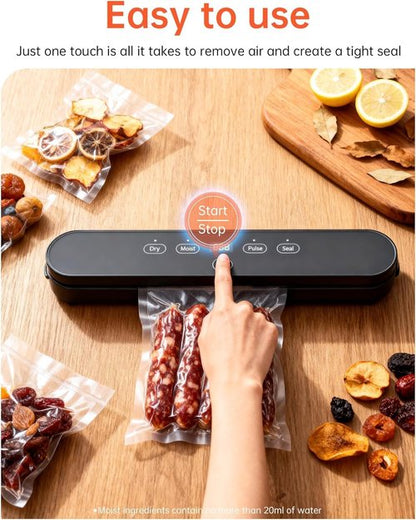 Food Vacuum Sealer Machine - 4-in-1 Compact Design with Digital Timer & 20 Bags | 75kPa Moist/Dry Seal
