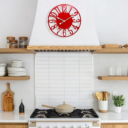 16 Inch Red Wall Clock - Battery Operated Analog Silent Movement - Variation: Red+16 Inch