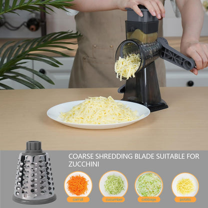 Rotary Cheese Grater by [Brand Name] - Versatile Non-Slip Suction Base | Compact Kitchen Tool for Cheese, Carrots & More (Gray)