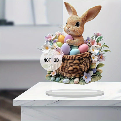 Skiennix Easter Decorations - 2D Flat Acrylic Bunny & Egg Ornaments for DIY Crafts | Cute Rabbit Desktop Decor
