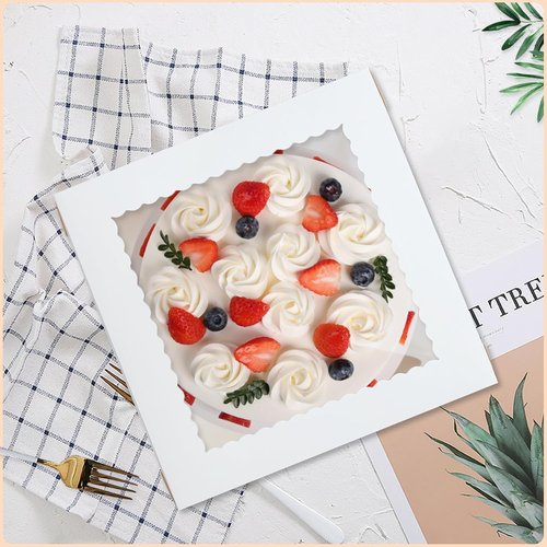 Mcfleet Cake Boxes - 10 Inch Tall Disposable Bakery Containers with Window | White 10-Pack for Events