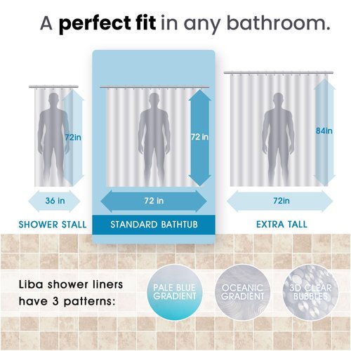 LiBa PEVA Shower Curtain Liner with 12 Plastic Rings, 8G Waterproof Shower Liner, 72x72 Inch Clear Shower Curtain with Magnets, Weighted Bathroom, 3D Clear Bubbles Pattern