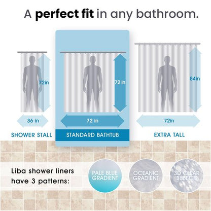 LiBa PEVA Shower Curtain Liner with 12 Plastic Rings, 8G Waterproof Shower Liner, 72x72 Inch Clear Shower Curtain with Magnets, Weighted Bathroom, 3D Clear Bubbles Pattern