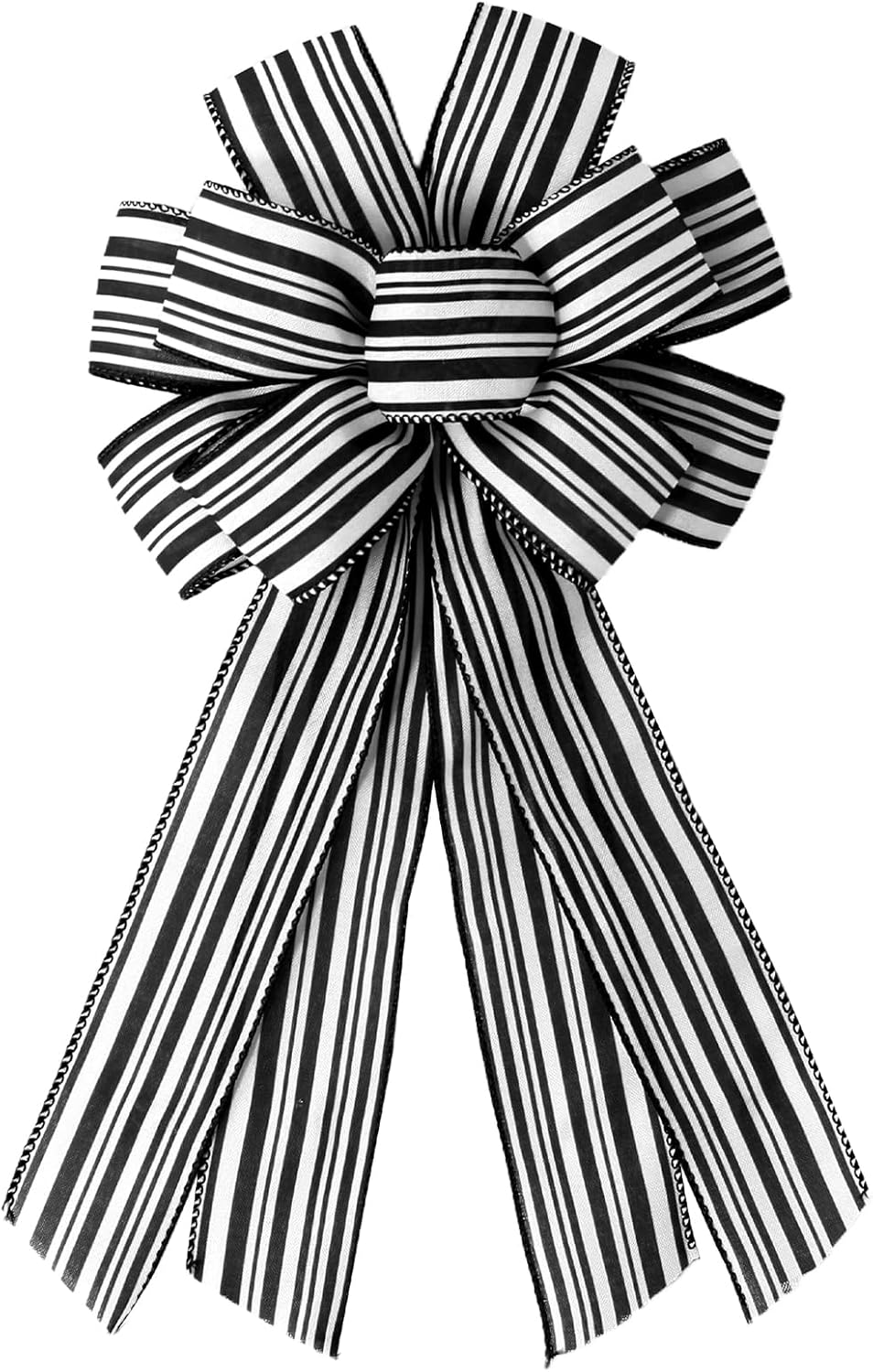 Skiennix Christmas Wreath Bows - White & Black Striped Burlap Ribbon Bowknot for Holiday Decor