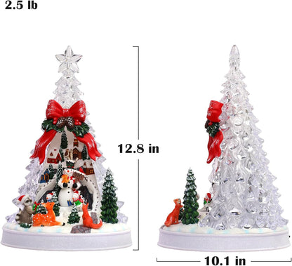 Priddop Christmas Village Scene - Animated Tree with Rotating Snowman & LED Lights | Collectible Holiday Decor