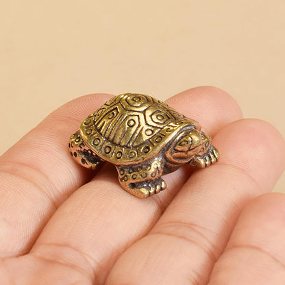 Skiennix Antique Solid Brass Turtle Ornament - Longevity Sculpture for Home & Office Decor