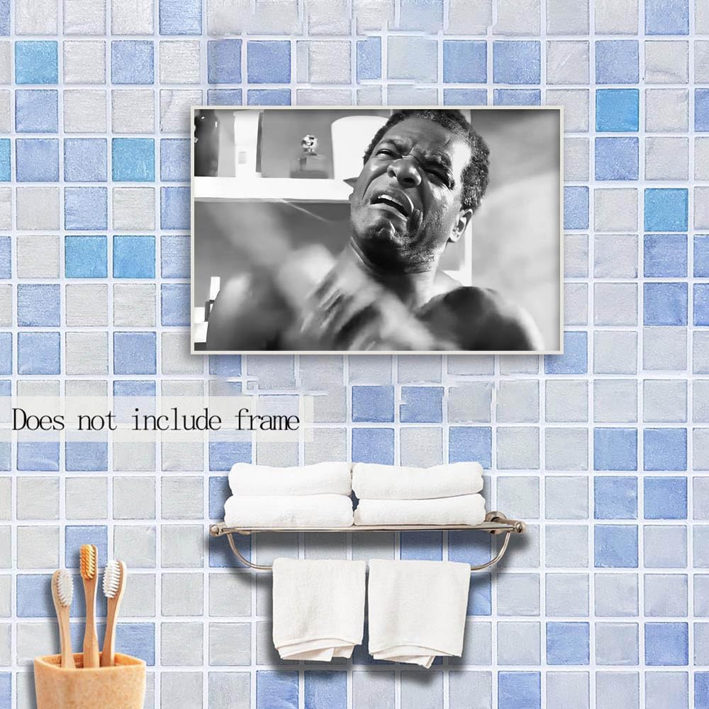 Regine Switzerland Funny Friday Bathroom Poster - Black & White Wall Art Canvas Print | 16x24 Inch Unframed Decor