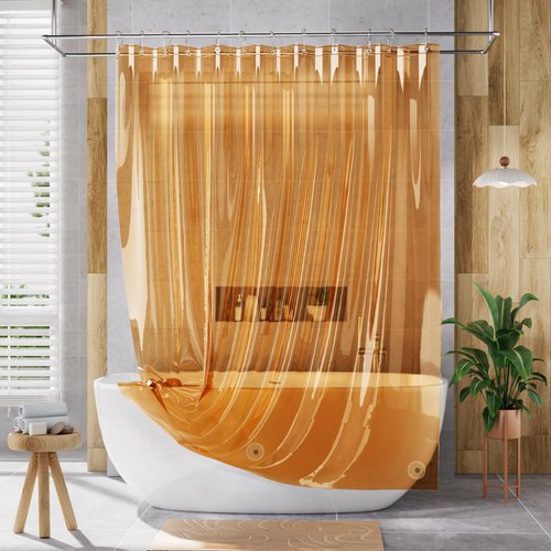 AmazerBath Shower Curtain Liner, 72x72 Transparent Orange Shower Liner, Lightweight Plastic Shower Curtain Liners, Cute Waterproof Shower Liner for Bathroom with 3 Magnets and 12 Grommet Holes
