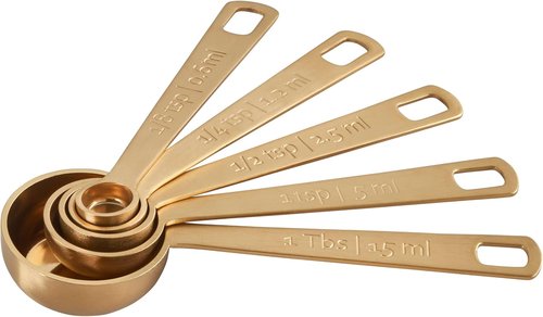 Le Creuset Measuring Spoons - Gold Set of 5 for Precise Cooking Measurements (1/8, 1/4, 1/2 Tsp, 1 Tb)