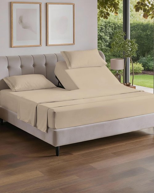 Flex Top Split Head King Sheet Set - Comfy Cooling Bed Sheets | Luxury Ultra-Soft Bedding - Deep Pockets - Oeko-Tex Certified - Wheat