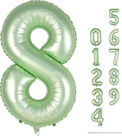 Sage Green Balloon Number 8 - 40 Inch Self-Inflating Foil Helium Balloon for 8th Birthday Party Decorations