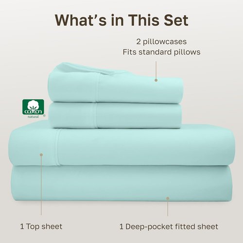 California Design Den 100% Cotton Full Bed Sheets Set - 400 Thread Count, Award-Winning Sateen Finish, Deep Pockets - Seafoam
