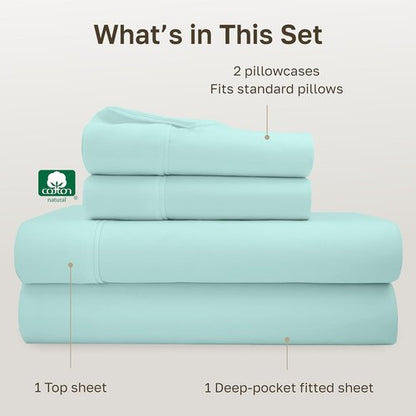 California Design Den 100% Cotton Full Bed Sheets Set - 400 Thread Count, Award-Winning Sateen Finish, Deep Pockets - Seafoam