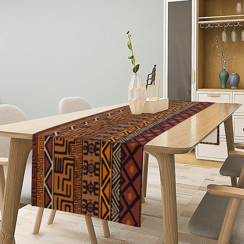 African Mud Cloth Table Runner 13" x 36" with Black-4+W Variation