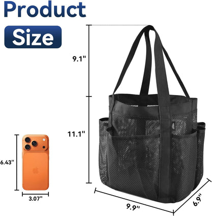 YASONIC Mesh Shower Caddy - Portable 8-Pocket Shower Bag with Double Handles | Black for Dorm & Gym Essentials
