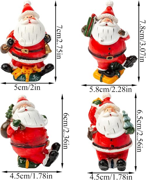 Crafjie Christmas Miniature Figurines - 4PCS Santa Claus Ornaments for Festive Holiday Decor