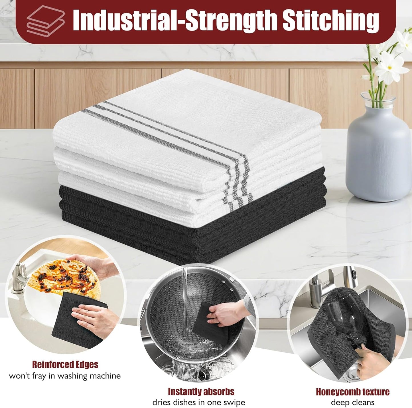 Skiennix Oven Mitts and Pot Holder Set - 500°F Heat Resistant Silicone Grip | 6-Pack Black Cotton Kitchen Essentials