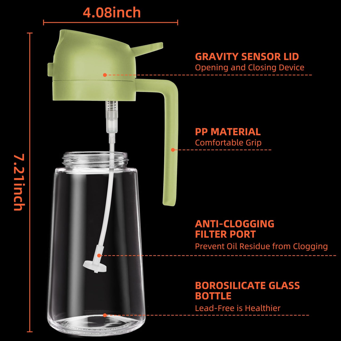 TrendPlain 16oz Oil Dispenser Bottle for Kitchen - 2 in 1 Olive Oil Dispenser and Oil Sprayer - 470ml Olive Oil Bottle - Oil Sprayer for Cooking, Kitchen, Salad, Barbecue Green