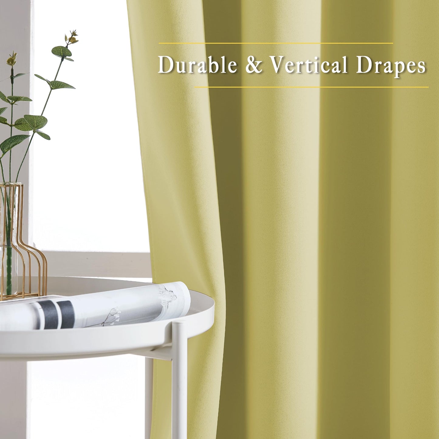 NICETOWN Room Darkening Curtains and Drapes for Kitchen - Thermal Insulated Solid Grommet Top Room Darkening Panels/Draperies for Kid's Room (Paler Yellow, 1 Pair, 66 x 54 Inch)