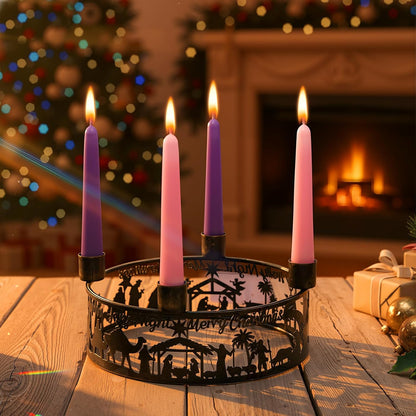 Blulu Advent Wreath Candle Holder - Rustic Nativity Scene Metal Jesus Set | Christmas Centerpiece Decor