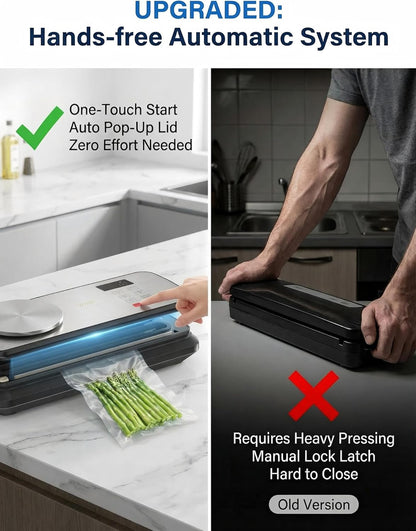 Skiennix Vacuum Sealer - 90kPA Powerful Food Saver with Digital Scale & 12-in-1 Modes | Includes 10 Bags & 1 Roll